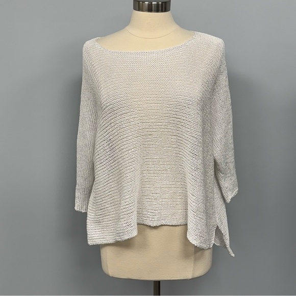 ALEMBIKA Knit Mesh Pullover Sweater Size M White Shimmer Lagenlook Oversized - Picture 1 of 6